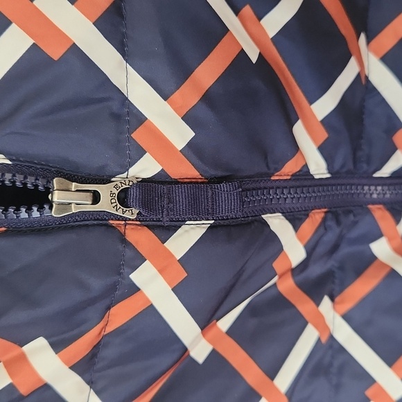 Land's End Blue Brown White Geo Check Sleeveless Full Zip Down Puffer Vest 2x - Picture 5 of 8